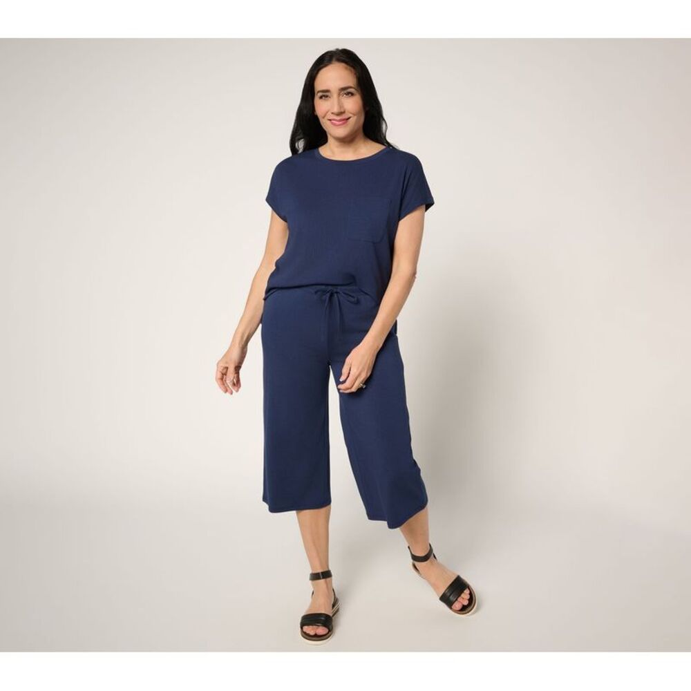 Anybody Women's Set Sz 2XT Tall Cozy Knit Top Wide Leg Capri Blue